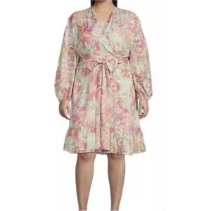 Alex Marie Simone Dress Womens Sz 20W Pink Floral V Neck Chiffon Tiered NEW $178